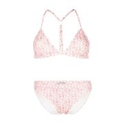 Roze Cross Over Bikini met Wit Logo Print Moncler , Pink , Dames