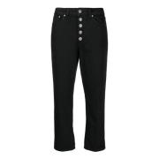 Zwarte Stretch-Katoenen Cropped Jeans Dondup , Black , Dames