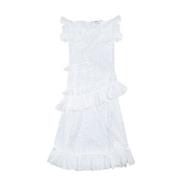 Lange kanten jurk met asymmetrische ruches Msgm , White , Dames