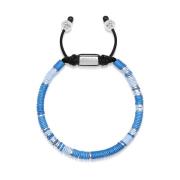 Men`s Beaded Bracelet with Light Blue and Silver Disc Beads Nialaya , ...