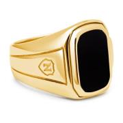 Men's Oblong Gold Plated Signet Ring with Onyx Nialaya , Yellow , Here...