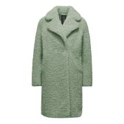 Krullende Sherpa Fleece Jas met Revers BomBoogie , Green , Dames