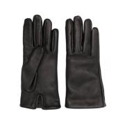 Zwarte Leren Handschoenen met Goudkleurige Logo Plaque Saint Laurent ,...