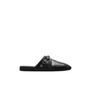 Zwarte Leren Slides met Gesp Hardware Balenciaga , Black , Heren