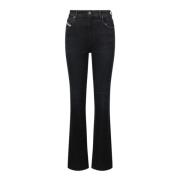 Bootcut Katoenen Jeans met Logo Patch Diesel , Black , Dames