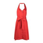 Rode katoenmix halternek jurk Moschino , Red , Dames