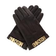 Leren handschoenen met logo Moschino , Black , Heren