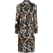 Zijden midi-jurk met grafische print Moschino , Brown , Dames