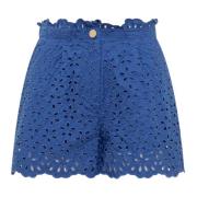 Geborduurde shorts met hoge taille en ruches Pinko , Blue , Dames