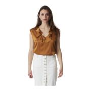 Luxe Satin Stretch Top Pinko , Brown , Dames