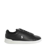 Zwarte Leren Court Sneakers Ralph Lauren , Black , Heren