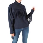 Fringed Oversized Turtleneck Replay , Blue , Dames