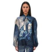 Zijden Blouse in Denimblauw Roberto Cavalli , Multicolor , Dames