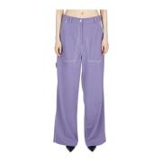 Wijde broek met contraststiksels Stella McCartney , Purple , Dames