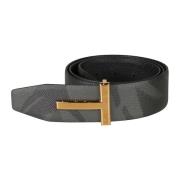 Donkergroen/Zwart Camouflage Leren Riem Tom Ford , Gray , Heren