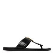 Zwarte Leren Logo Platte Slides Tom Ford , Black , Heren