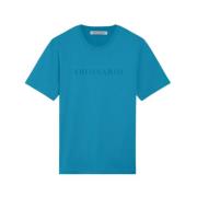 Lettering Print Katoenen T-Shirt Trussardi , Blue , Heren