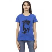 Blauw Katoenen T-shirt met Korte Mouwen en Voorkant Print Trussardi , ...