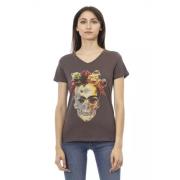 Bruine Katoenen V-Hals T-Shirt met Voorkant Print Trussardi , Brown , ...