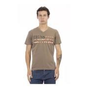 Bruine V-Hals T-Shirt met Voorkant Print Trussardi , Brown , Heren