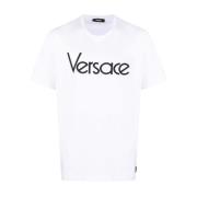 Geborduurd T-shirt met eerbetoon Versace , White , Heren