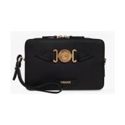 Leren schoudertas met logo Versace , Black , Heren