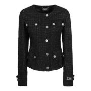 Zwarte Vichy Licht Tonaal Lurex Tweed Jas Versace , Black , Dames