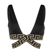 Zwarte Greca-Detail Crossover Bikini Top Versace , Black , Dames