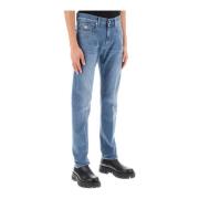 Slim Fit Stretch Denim Jeans met Metalen Medusa-details Versace , Blue...