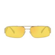 Rechthoekige zonnebril met spiegelende gele lens en gouden montuur Ver...