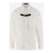 Katoenen Poplin Overhemd met Leren Band Detail Versace , White , Heren