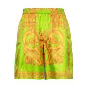 Barocco Silk Bermuda Shorts Lime/Gold Versace , Green , Heren