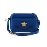 Blauwe Kalfsleren Camera Schoudertas Versace , Blue , Dames