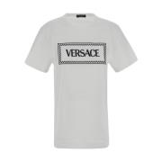 Zwart Logo Borduurwerk T-Shirt Versace , White , Dames