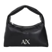Zwarte handtas voor vrouwen met zilveren logo Armani Exchange , Black ...