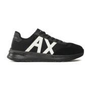 Zwarte Mesh en Suède Sneakers Armani Exchange , Black , Heren