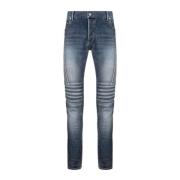 Geribbelde Slim-Fit Denim Jeans Balmain , Blue , Heren