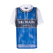 Blauw Hoodie T-shirt met Logo - L Balmain , Blue , Heren