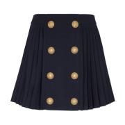 Geplooide rok met leeuwenkopknopen Balmain , Blue , Dames