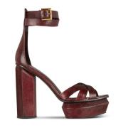 Ava Karung leather platform sandals Balmain , Red , Dames