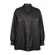 Leather overshirt Balmain , Black , Heren