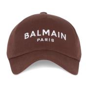 embroidered cotton cap Balmain , Brown , Heren