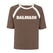 Retro mini monogram T-shirt Balmain , Brown , Heren