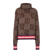 Geborstelde mohair trui met monogramprint Balmain , Brown , Dames