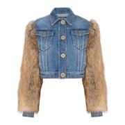 Denim- en imitatiebontjas Balmain , Blue , Dames