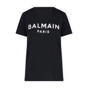 Zwarte Biologisch Katoenen Logo T-shirt Balmain , Black , Dames