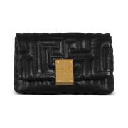 Gewatteerde Leren Mini Tas Balmain , Black , Dames