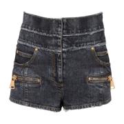 Hoge taille vervaagde denim mini-shorts Balmain , Black , Dames