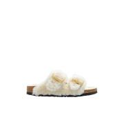 Arizona Grote Gesp Shearling Sandalen Birkenstock , Beige , Dames