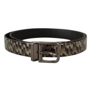 Bruin Herringbone Leren Grijs Riem Dolce & Gabbana , Brown , Heren